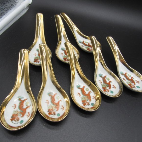 SET OF 8 VINTAGE ASIAN/CHINESE SOUP/WON TON SPOONS - Picture 3 of 6
